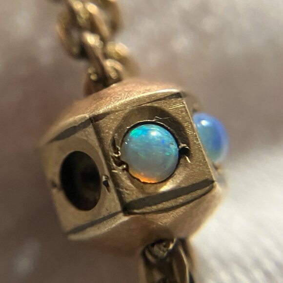 Antique 25" Victorian Opal Sliding Pendant on a Gold-Filled Guard Chain Necklace - Picture 11 of 15